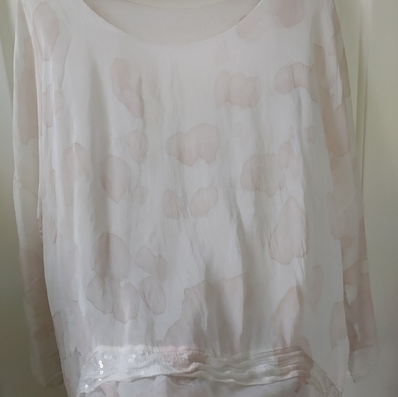 Via Veneto 🤍Made in Italy🤍 Silk Blend Flowy Boho Top ~ Size L - Picture 9 of 14